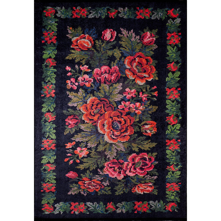 Floral Karabakh Rug|Machine-Washable Non-Slip Rug|Farmhouse Flower Pattern Washable Carpet|Decorative Area Rug|Multi-Purpose Anti-Slip Rug