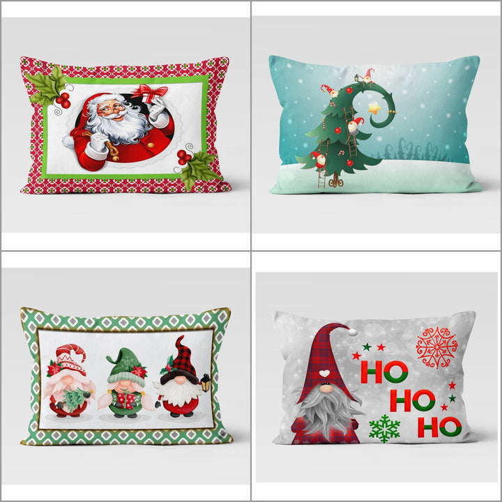 Christmas Pillow Cover|Dwarf Santa Cushion Case|Xmas Home Decor|Winter Trend Lumbar Pillowtop|Gnome Cushion|Ho Ho Pillowcase|Xmas Tree Decor