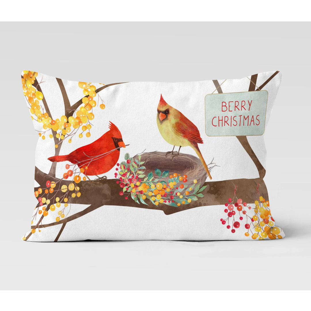 Christmas Pillow Cover|Floral Bird Boho Bedding Cushion Case|Snowman Xmas Home Decor|Winter Trend Lumbar Pillowtop|Berry Xmas Cushion Cover