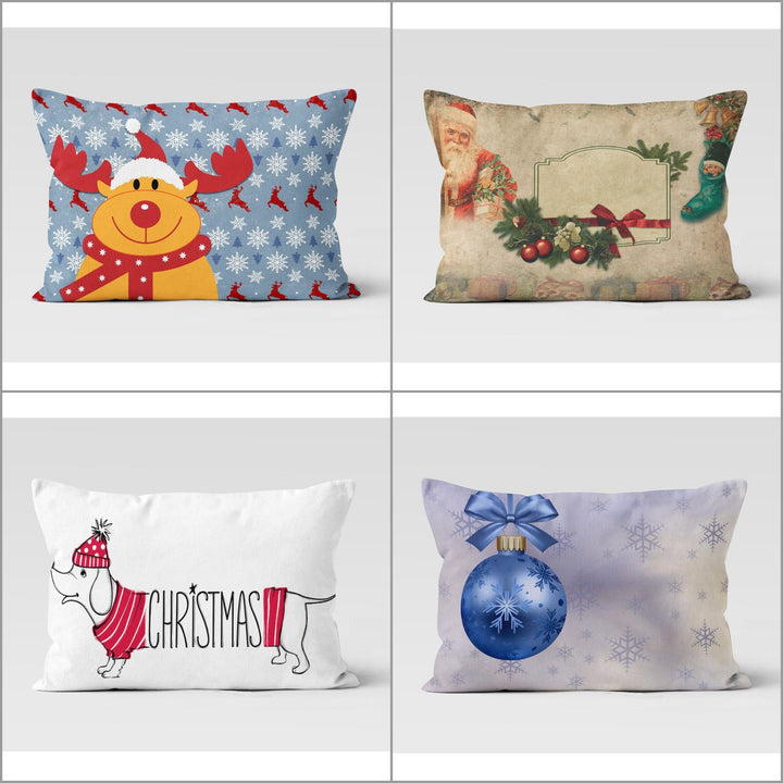 Christmas Pillow Cover|Xmas Cushion Case|Cute Bear and Dog Pillow|Xmas Home Decor|Winter Trend Lumbar Pillowtop|Santa and Snowflake Cushion