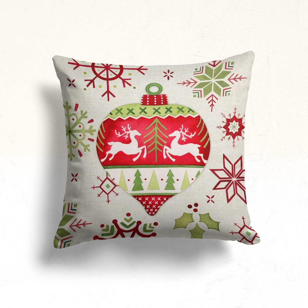 Christmas Pillow Cover|Reindeer Cushion Case|Xmas Home Decor|Winter Trend Pillow Case|Snowflake and Pine Tree Print Outdoor Throw Pillowtop