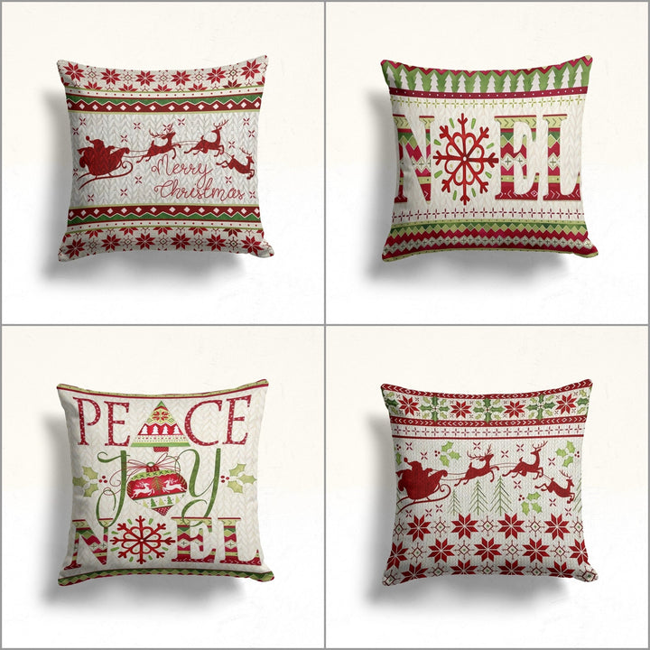 Christmas Pillow Cover|Reindeer Cushion Case|Merry Xmas Home Decor|Winter Trend Pillow Case|Peace, Joy, Noel Print Outdoor Throw Pillowtop