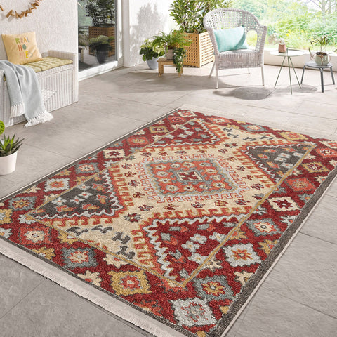 Kilim Pattern Machine-Washable Fringed Non-Slip Rug Carpet