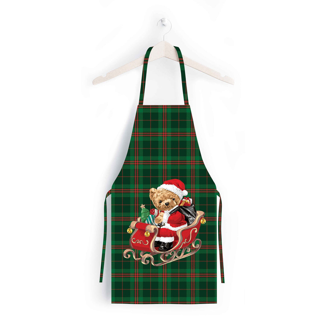 Christmas Apron|Santa Bear Cooking Smock with Adjustable Neck and Waist Strap|Plaid Nutcracker Xmas Deer Kitchen Pinafore Gift For Him/Her