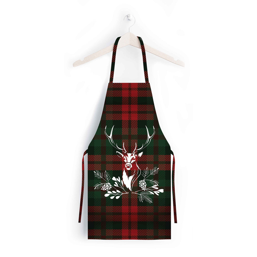 Christmas Apron|Santa Bear Cooking Smock with Adjustable Neck and Waist Strap|Plaid Nutcracker Xmas Deer Kitchen Pinafore Gift For Him/Her