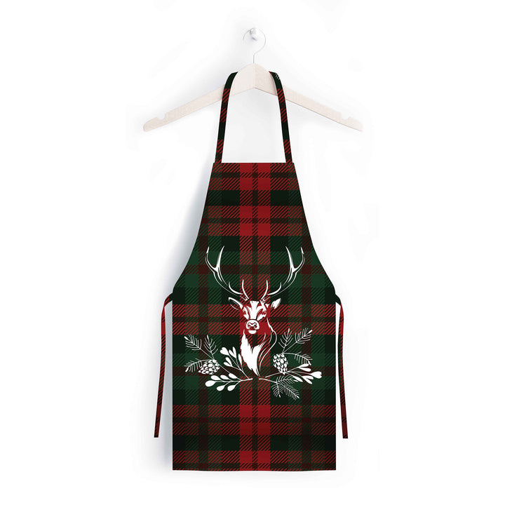 Christmas Apron|Santa Bear Cooking Smock with Adjustable Neck and Waist Strap|Plaid Nutcracker Xmas Deer Kitchen Pinafore Gift For Him/Her