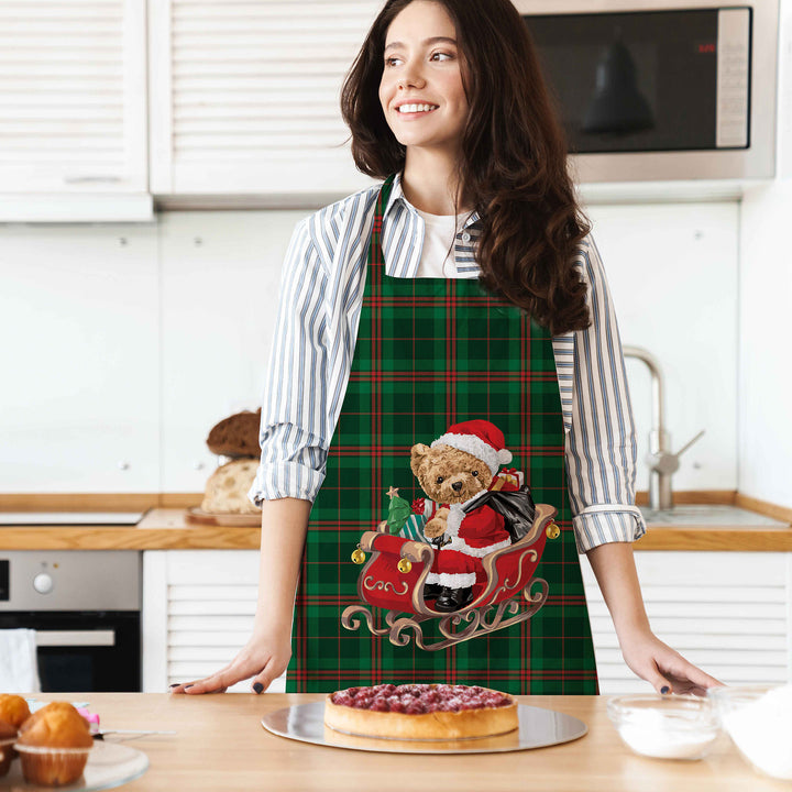 Christmas Apron|Santa Bear Cooking Smock with Adjustable Neck and Waist Strap|Plaid Nutcracker Xmas Deer Kitchen Pinafore Gift For Him/Her