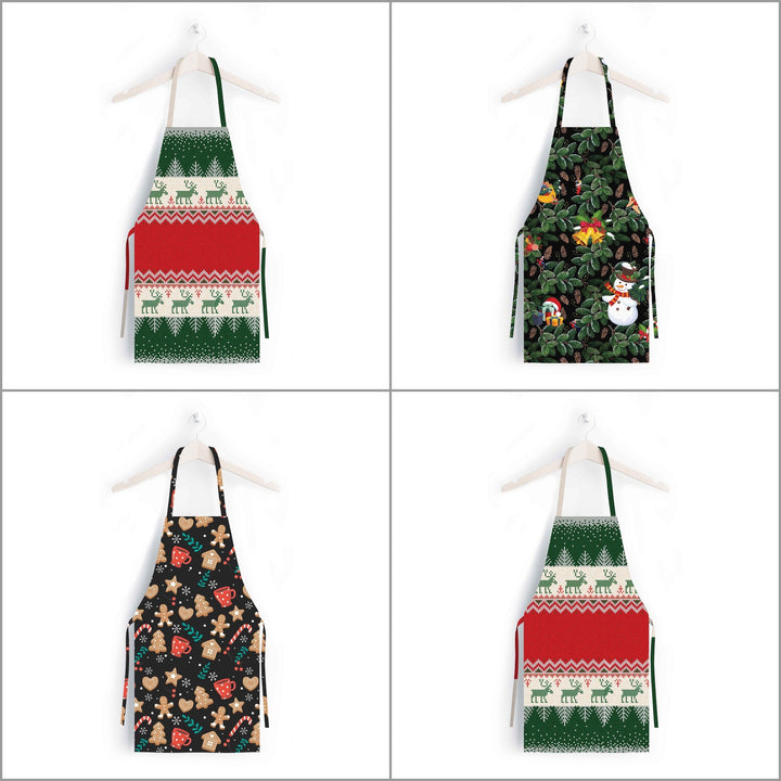 Christmas Apron|Xmas Deer Cooking Smock with Adjustable Neck and Waist Strap|Snowman and Xmas Bell Winter Kitchen Pinafore Gift For Him/Her