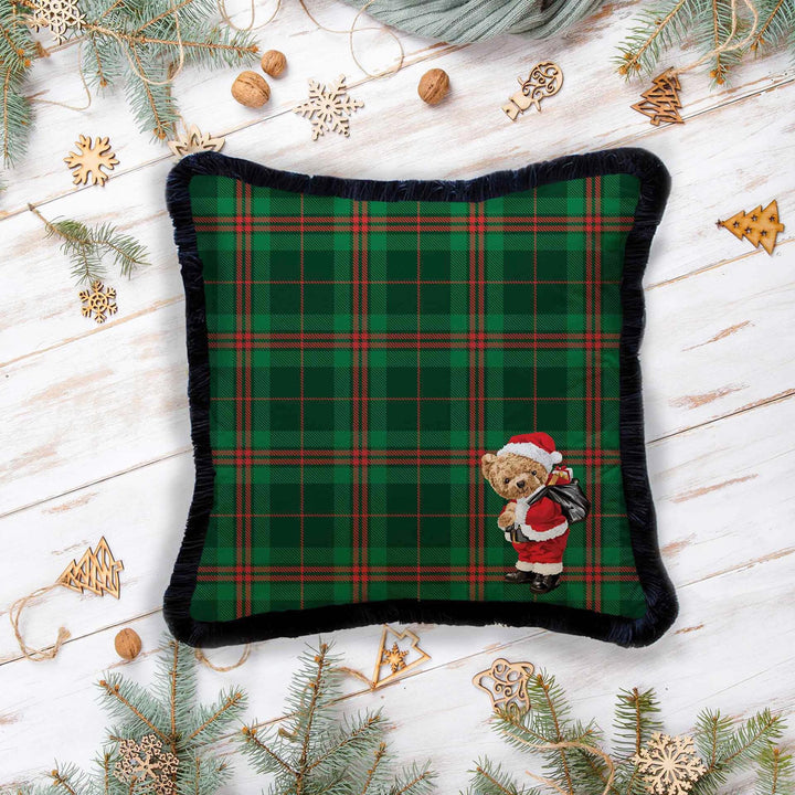 Christmas Pillowcase|Santa Bear Plaid Cushion Cover|Xmas Deer Frilly Cushion|Decorative Pixel Art Pillow Cover|Green Red Winter Pillowtop