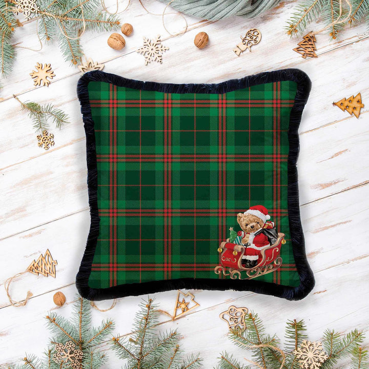 Christmas Pillowcase|Santa Bear Plaid Cushion Cover|Xmas Deer Frilly Cushion|Decorative Pixel Art Pillow Cover|Green Red Winter Pillowtop