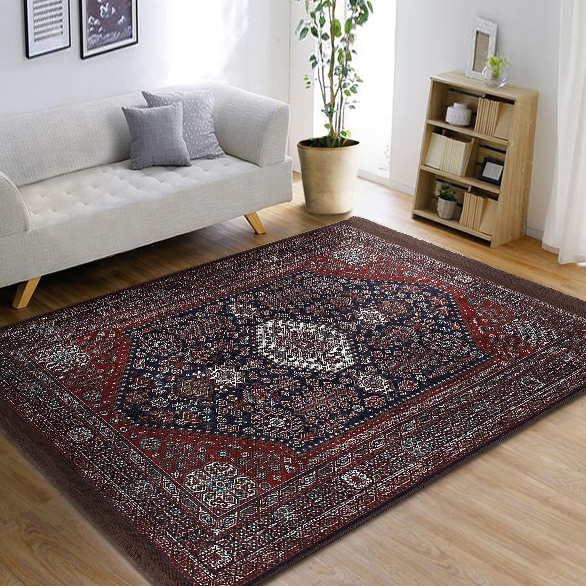 Oushak Pattern Machine-Washable Fringed Non-Slip Rug – Akasia