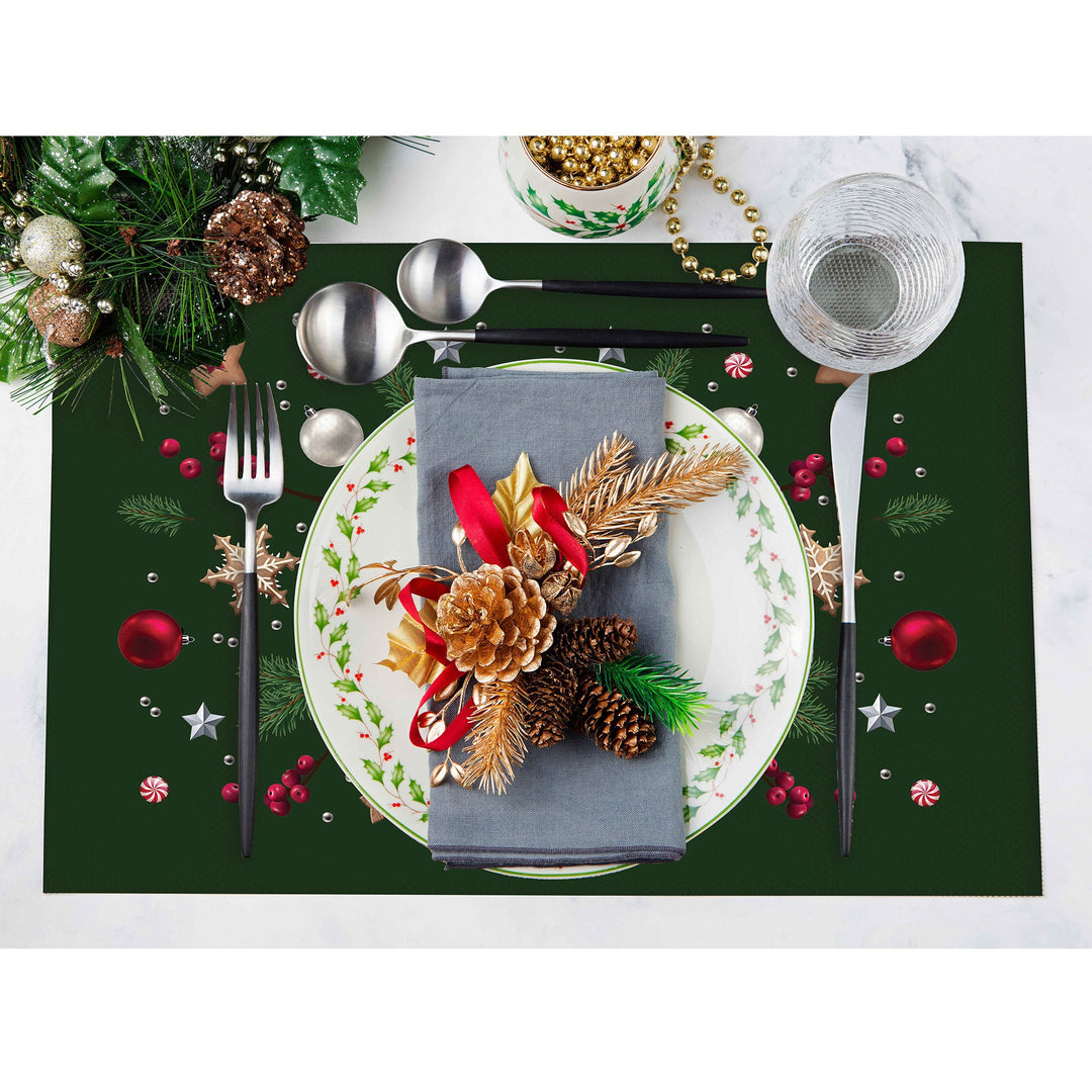 Set of 4 Xmas Placemat|Winter Trend Table Mat|Xmas Bell Dining Underplate|Christmas Home Decor|Pine Cone Print Rectangle Winter Coaster Set