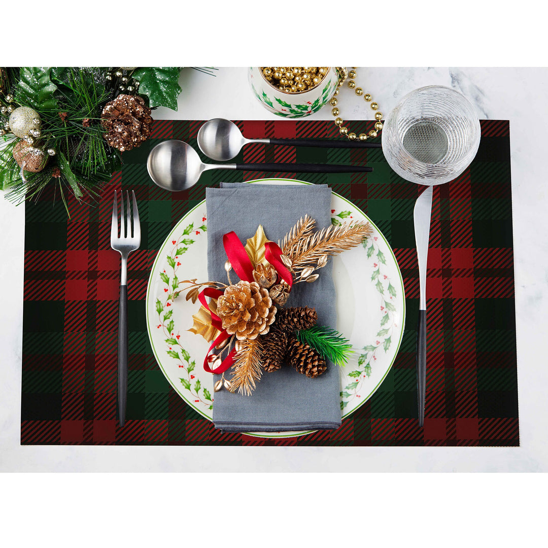 Set of 4 Xmas Placemat|Winter Trend Table Mat|Plaid Xmas Deer Dining Underplate|Christmas Home Decor|Pixel Art Rectangle Winter Coaster Set