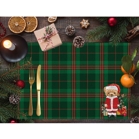 Set of 4 Xmas Placemat|Winter Trend Table Mat|Cute Santa Bear Dining Underplate|Xmas Table Decor|Buffalo Plaid Rectangle Winter Coaster Set