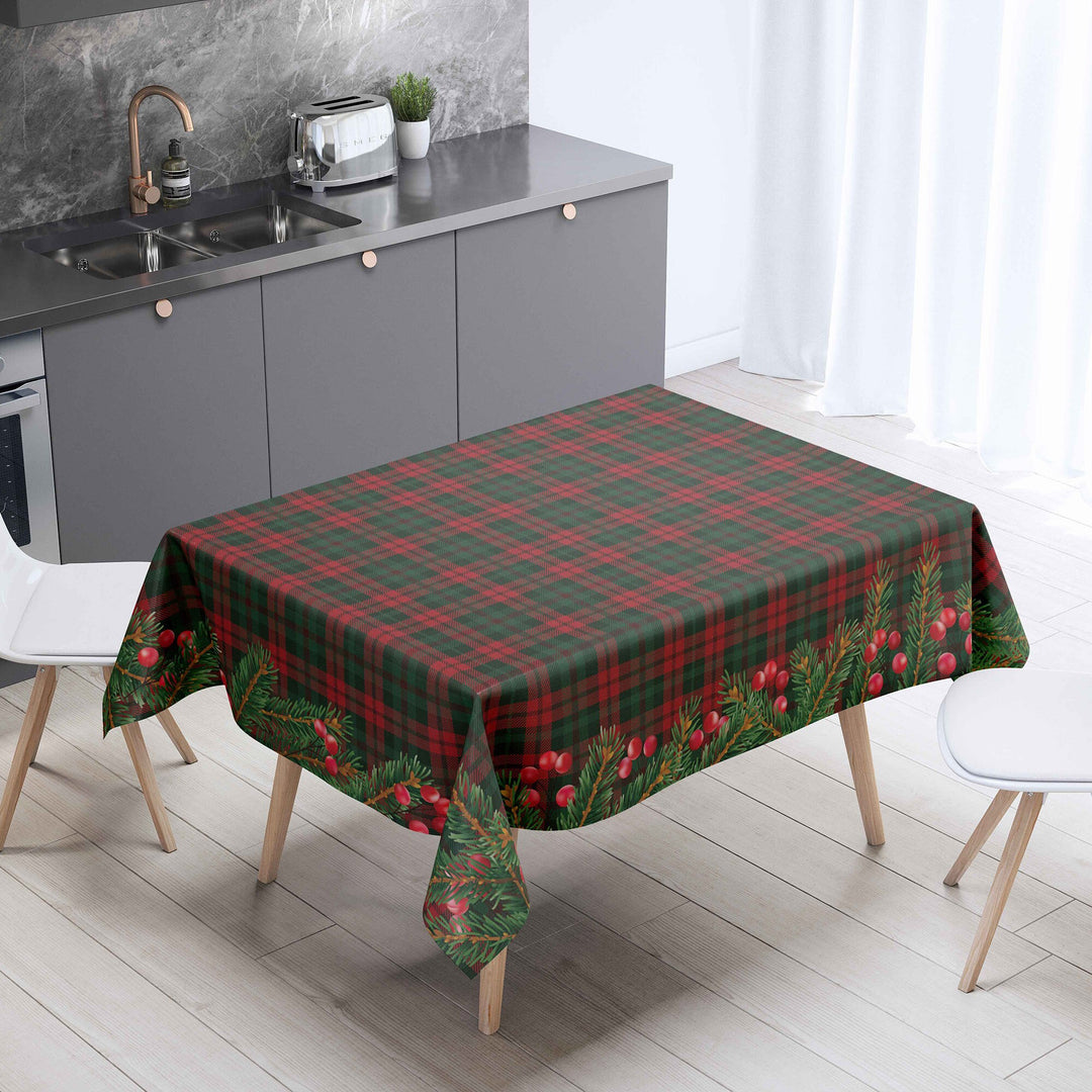 Luxury Xmas Tablecloth|Decorative Buffalo Plaid Table Cover|Red Berries Kitchen Table Decor|Xmas Deer Print Rectangle Winter Trend Tabletop