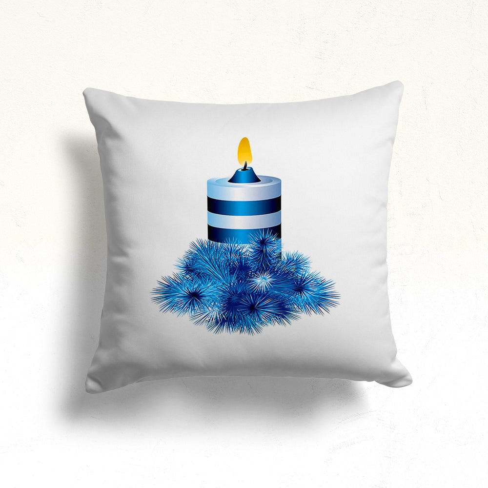 Christmas Pillow Cover|Xmas Candle Cushion|Blue Home Decor|Winter Pillow Case|Xmas Throw Pillowtop|Gift Cushion Cover|New Year Gift for Her