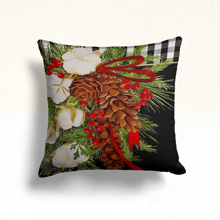 Christmas Pillow Cover|Poinsettia Cushion Case|Pine Cone Decor|Winter Pillow Case|Xmas Throw Pillowtop|Floral Cushion Cover|New Year Gift