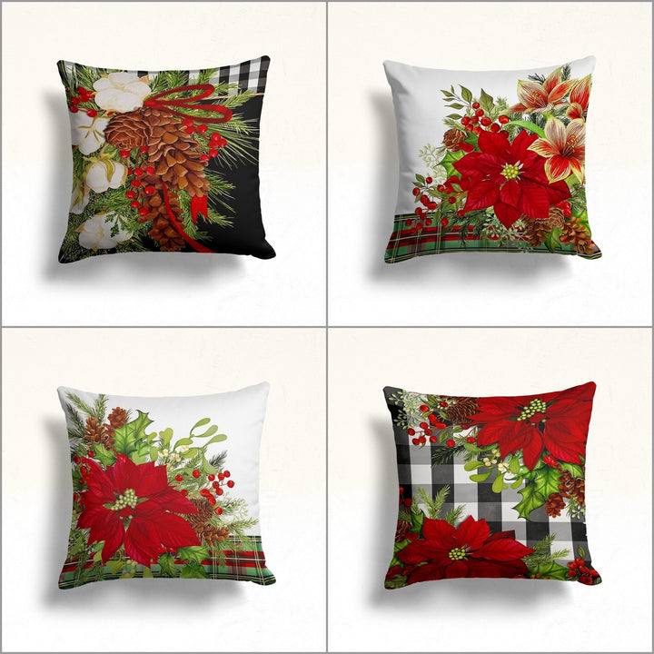 Christmas Pillow Cover|Poinsettia Cushion Case|Pine Cone Decor|Winter Pillow Case|Xmas Throw Pillowtop|Floral Cushion Cover|New Year Gift