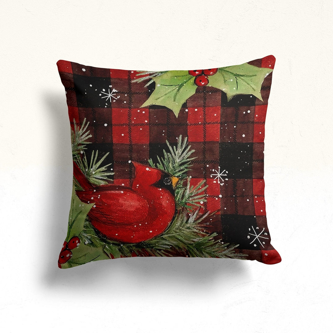 Christmas Pillow Cover|Cardinal Bird Cushion|Red Berries Decor|Winter Pillow Case|Xmas Throw Pillowtop|Floral Cushion Cover|New Year Gift