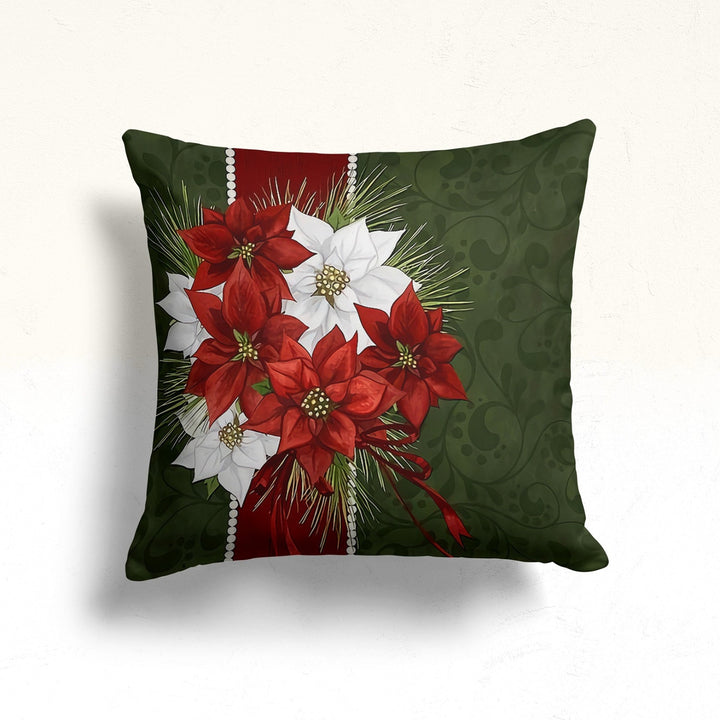 Christmas Pillow Cover|Poinsettia Cushion Case|Merry Xmas Decor|Winter Pillow Case|Xmas Throw Pillowtop|Floral Cushion Cover|New Year Gift