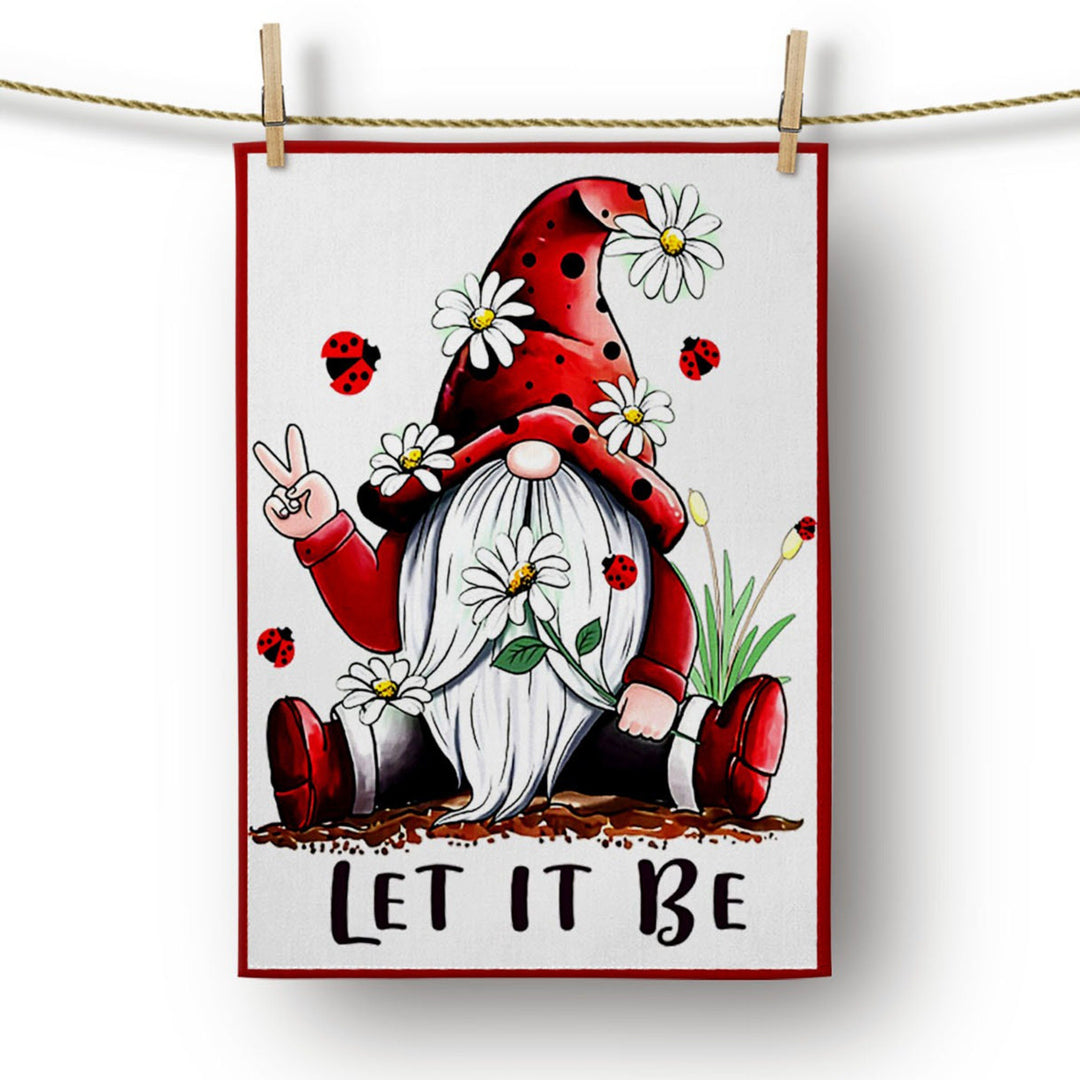 Christmas Kitchen Towel|Merry Xmas Dish Towel|Dwarf Santa and Ho Ho Dishcloth|Winter Trend Hand Towel|Housewarming Let it Be Print Gift