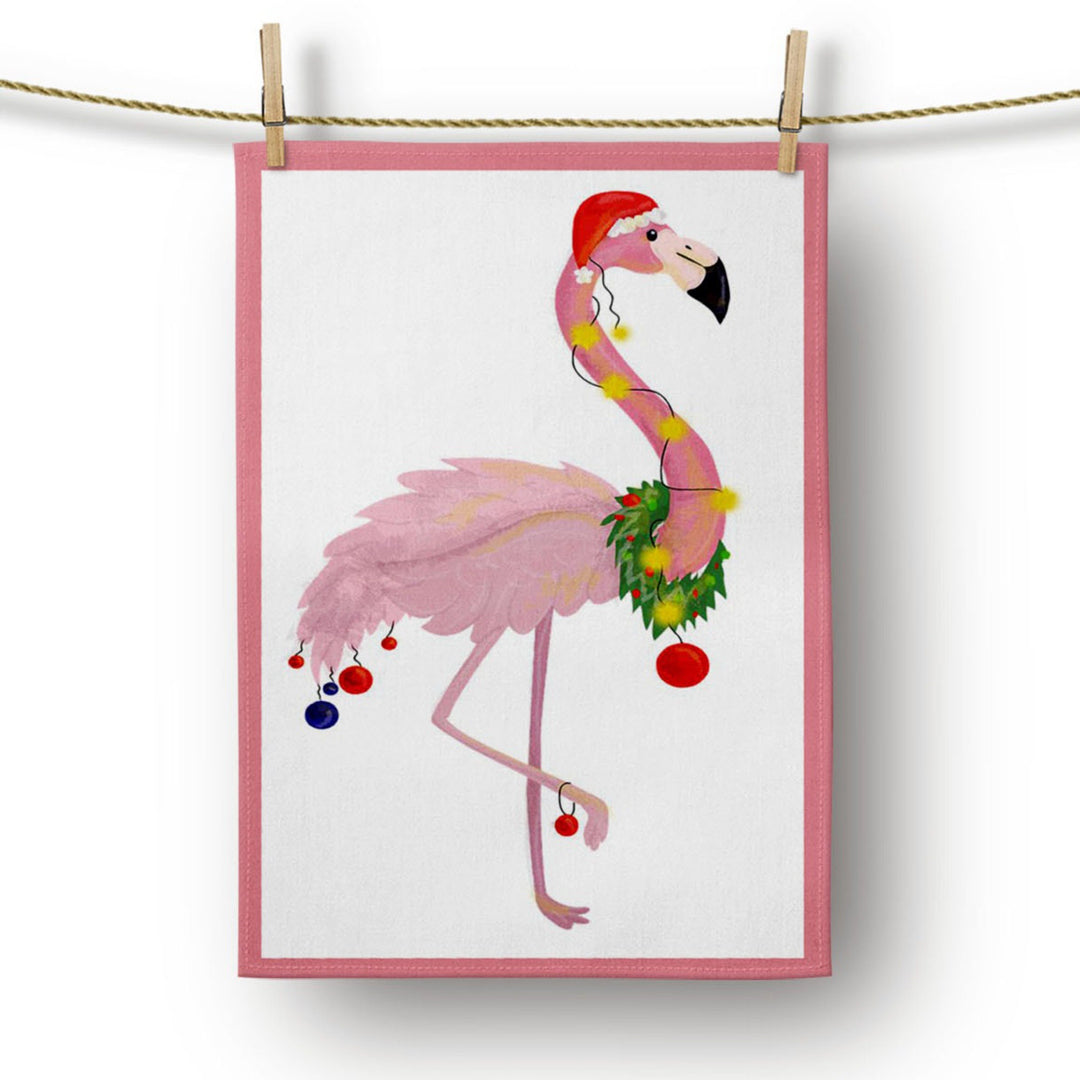 Christmas Kitchen Towel|Merry Xmas Y'all Dish Towel|Pink Flamingo Dishcloth|Winter Trend Hand Towel|Oh Joy Print Housewarming Xmas Gift