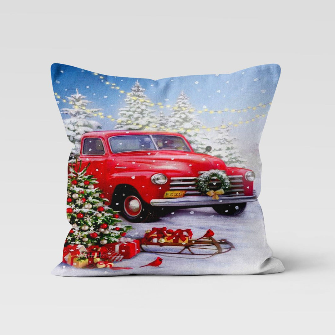 Christmas Pillow Cover|Red Xmas Truck Cushion|Merry Xmas Decor|Winter Pillow Case|Xmas Throw Pillowtop|Floral Cushion Cover|New Year Gift