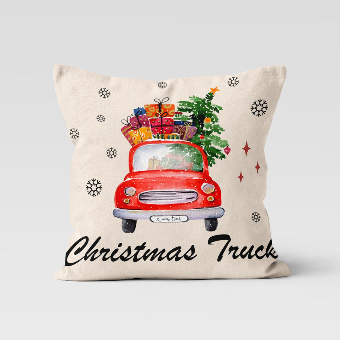 Christmas Pillow Cover|Red Xmas Truck Cushion|Merry Xmas Decor|Winter Pillow Case|Xmas Throw Pillowtop|Floral Cushion Cover|New Year Gift