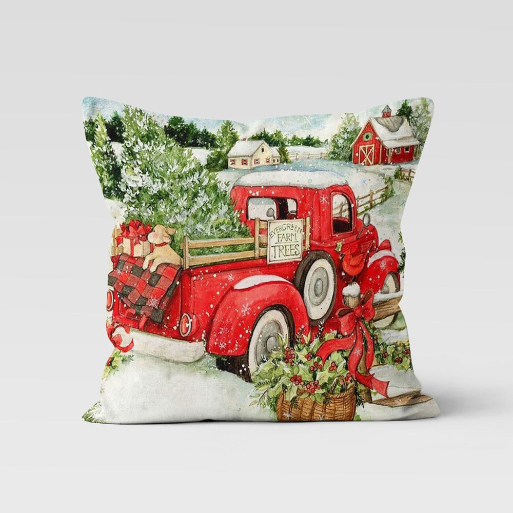 Christmas Pillow Cover|Red Xmas Truck Cushion|Merry Xmas Decor|Winter Pillow Case|Xmas Throw Pillowtop|Floral Cushion Cover|New Year Gift