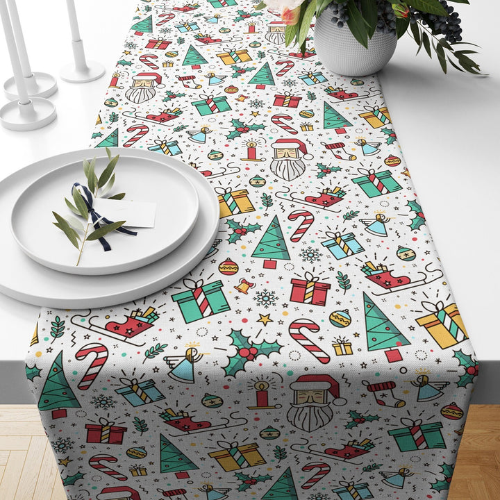 Christmas Table Runner|Winter Tablecloth|Striped Table Centerpiece|Xmas Home Decor|Gold Detailed Xmas Gift Box Print Farmhouse Tabletop