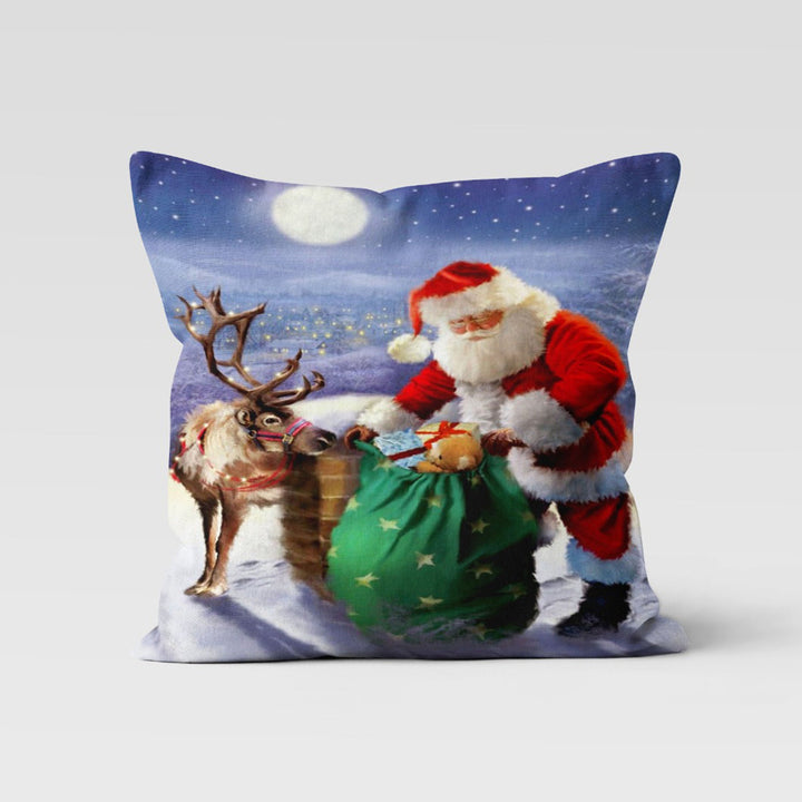 Christmas Pillow Cover|Sleigh Cushion Case|Santa Home Decor|Winter Pillow Case|Xmas Throw Pillowtop|Deer Cushion Cover|New Year Gift