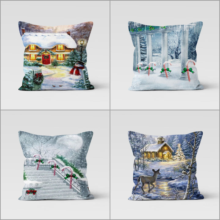 Winter Pillow Cover|Snow Print Cushion Case|Xmas Home Decor|Christmas Pillow Case|Xmas Throw Pillowtop|House Cushion Cover|New Year Gift