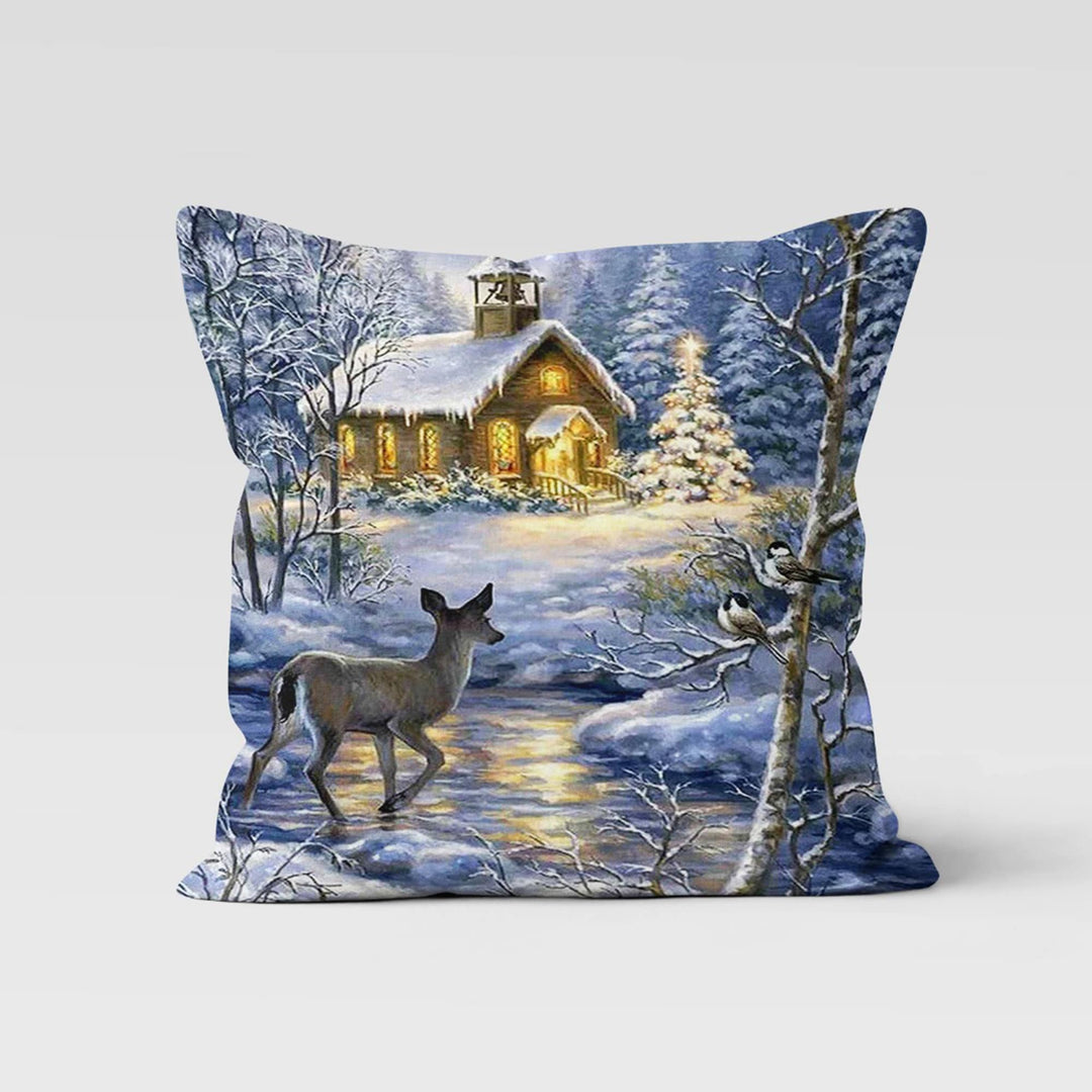 Winter Pillow Cover|Snow Print Cushion Case|Xmas Home Decor|Christmas Pillow Case|Xmas Throw Pillowtop|House Cushion Cover|New Year Gift