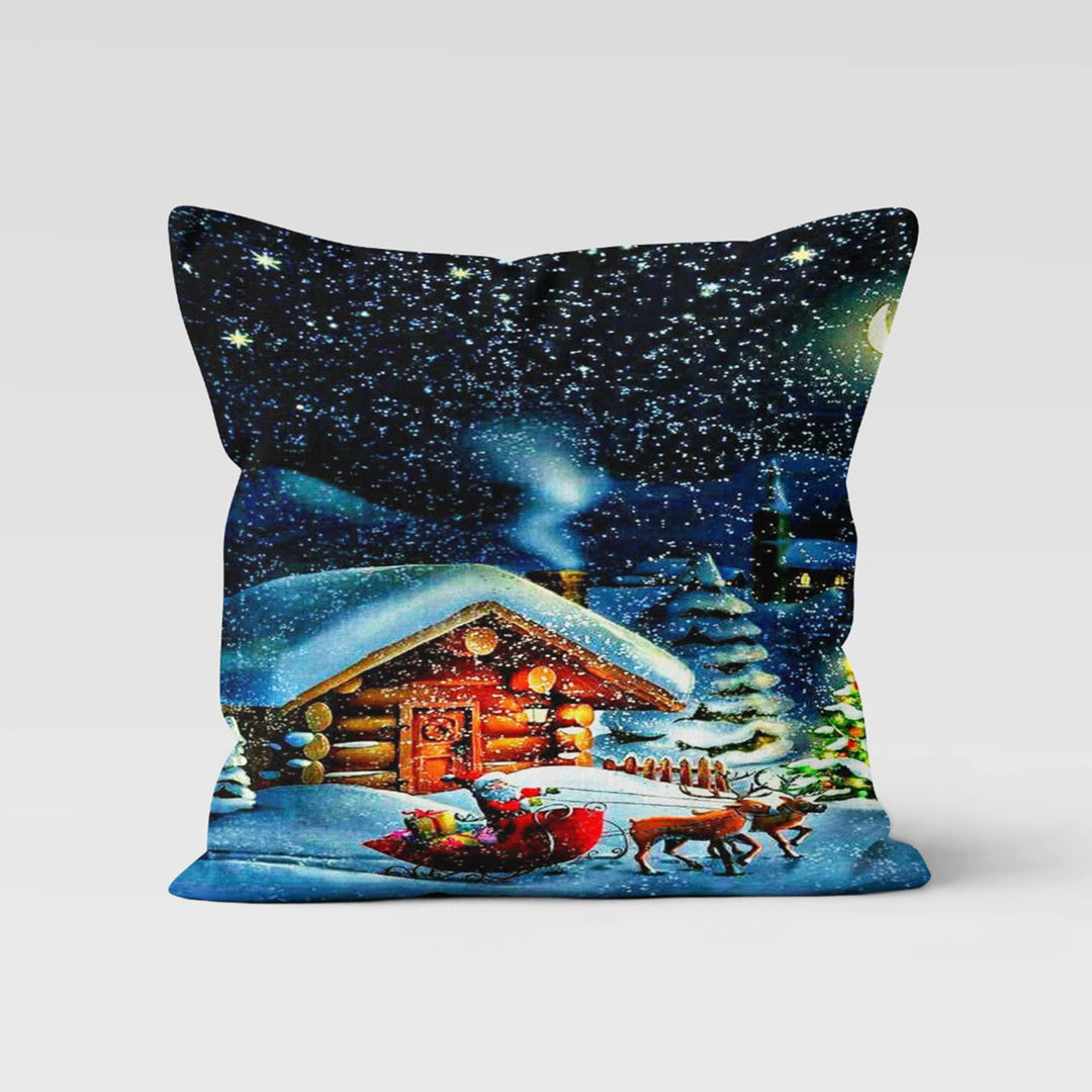 Winter Pillow Case|Christmas Pillow Cover|Snow House Cushion Case|Merry Xmas Decor|Xmas Throw Pillowtop|Snow Cushion Cover|New Year Gift