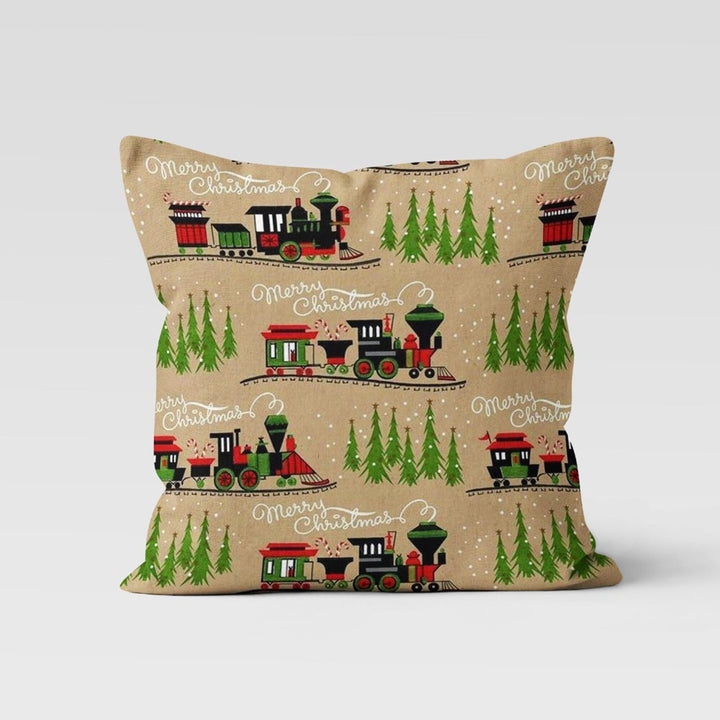 Christmas Pillow Cover|Santa Cushion Case|Merry Xmas Train|Winter Pillow Case|Xmas Throw Pillowtop|Berry Cushion Cover|Christmas Gift Idea