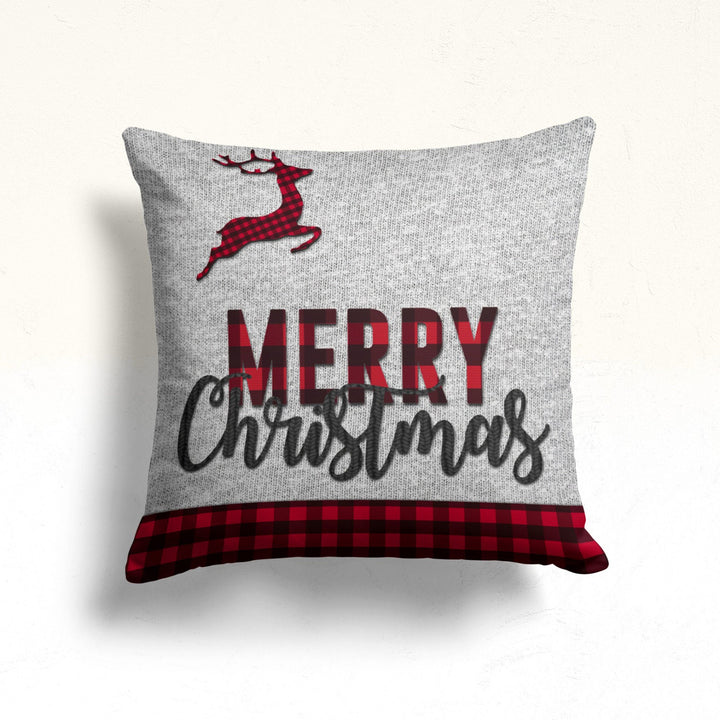 Christmas Pillow Cover|Plaid Xmas Cushion|Merry Xmas Pillowtop|Deer Pillowcase|Pine Tree Decor|Winter Throw Pillow|Winter Cushion Cover