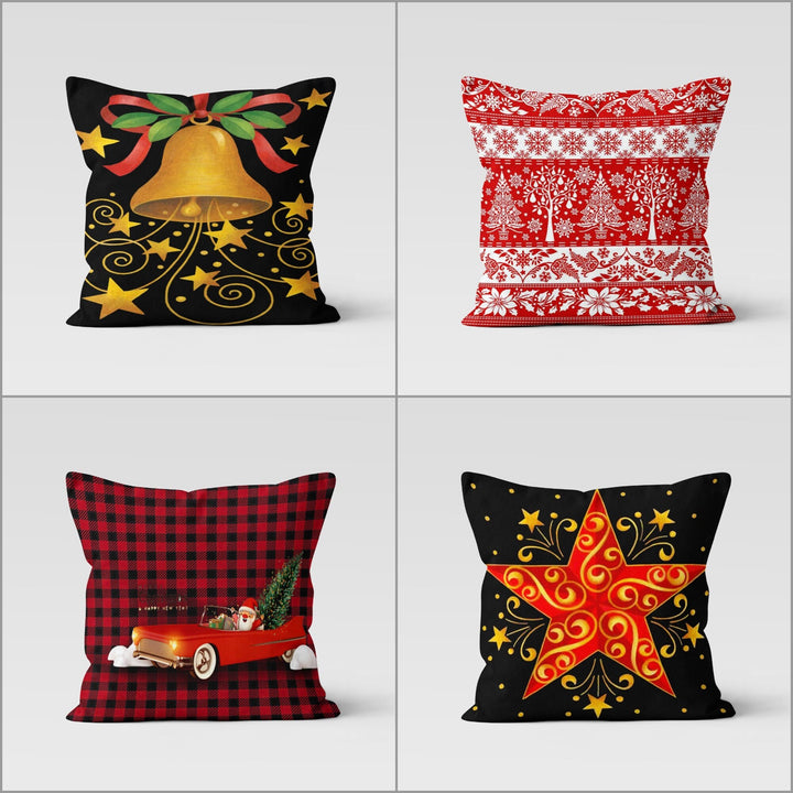 Christmas Pillow Cover|Bell Cushion Case|Xmas Home Decor|Winter Pillow Case|Xmas Throw Pillowtop|Star Outdoor Cushion Cover|New Year Gift