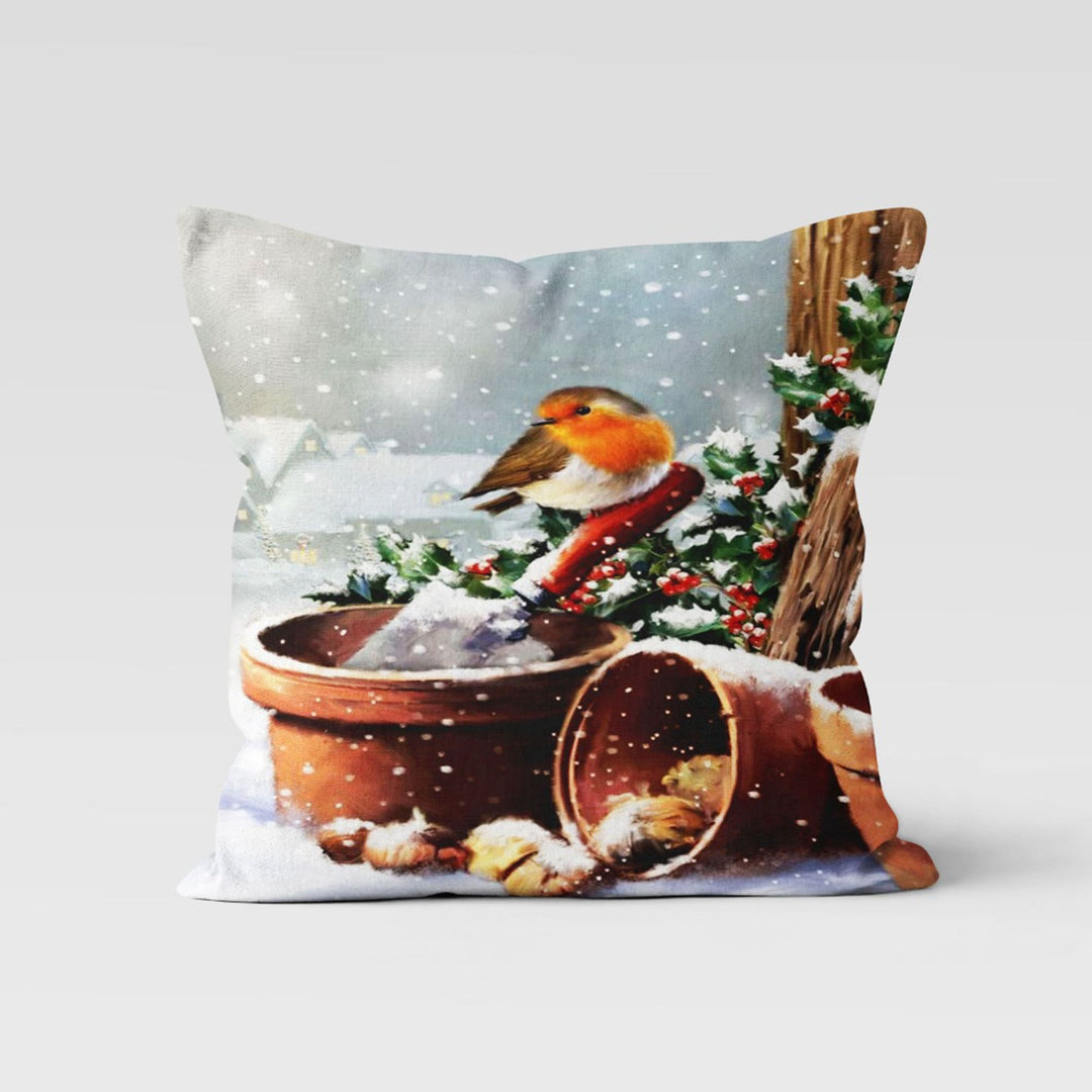 Christmas Pillow Cover|Rabbit Cushion|Merry Xmas Decor|Winter Pillow Case|Xmas Throw Pillowtop|Winter Bird Cushion Cover|Checkered Pine Tree