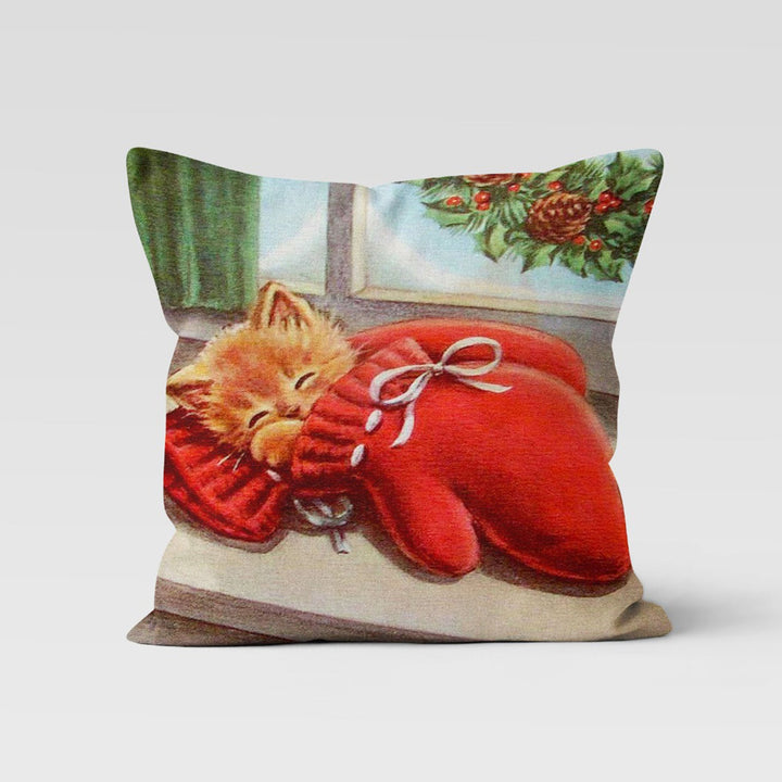 Winter Pillow Cover|Cat Cushion Case|Animal Cushion Cover|Cat Home Decor|Kitten Print Pillow|Throw Pillowtop|Winter Sofa Decor|New Year Gift