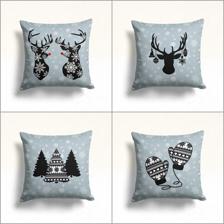 Christmas Pillow Cover|Xmas Deer Cushion Case|Xmas Home Decor|Winter Trend Pillow Case|Buckhorn, Pine Tree and Glove Outdoor Throw Pillowtop