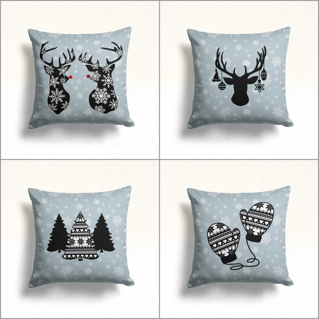 Christmas Pillow Cover|Xmas Deer Cushion Case|Xmas Home Decor|Winter Trend Pillow Case|Buckhorn, Pine Tree and Glove Outdoor Throw Pillowtop