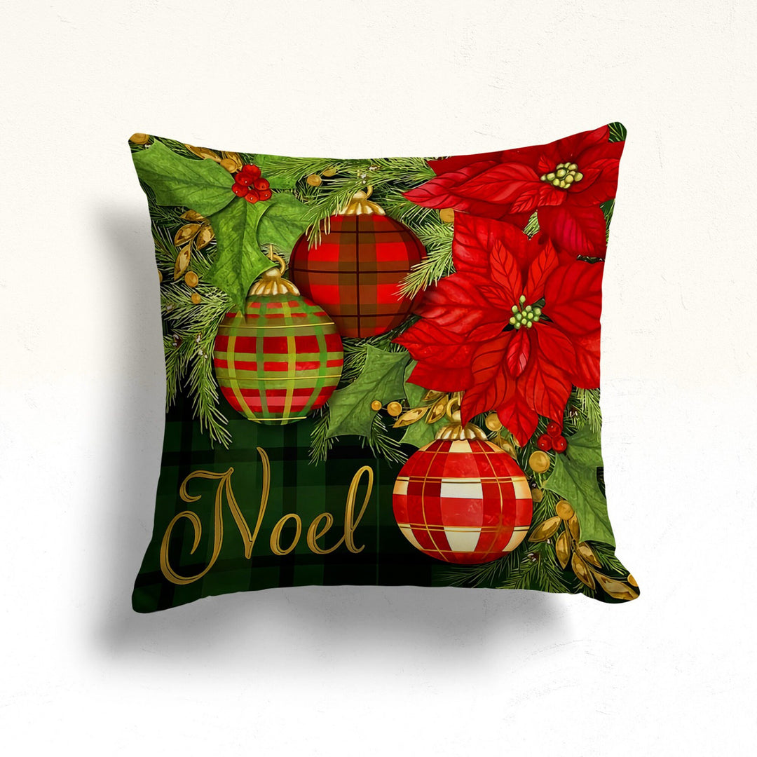 Christmas Pillow Cover|Xmas Ornaments Cushion Case|Floral Xmas Home Decor|Winter Trend Pillow Case|Merry Christmas and Noel Throw Pillowtop