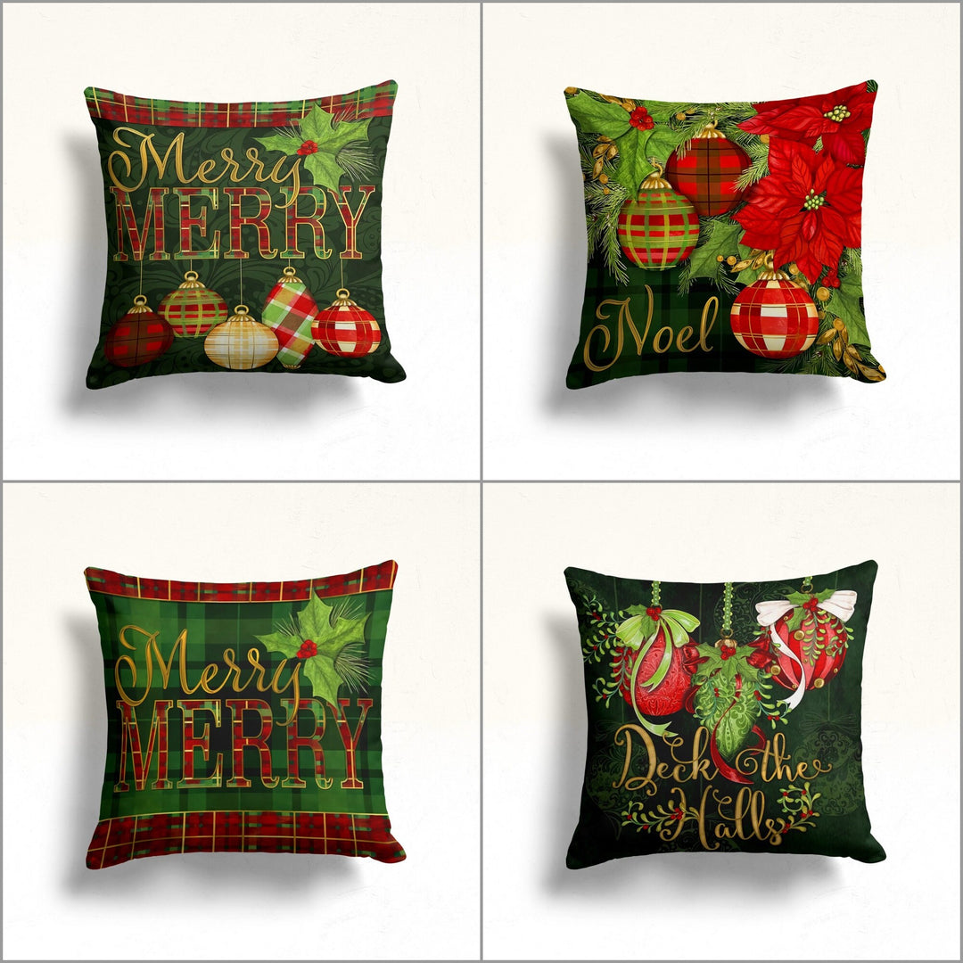 Christmas Pillow Cover|Xmas Ornaments Cushion Case|Floral Xmas Home Decor|Winter Trend Pillow Case|Merry Christmas and Noel Throw Pillowtop