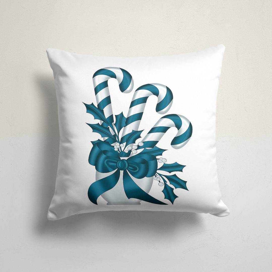 Christmas Pillow Cover|Turquoise Xmas Candy Cushion Case|Xmas Home Decor|Winter Trend Pillow Case|White Berries Outdoor Throw Pillowtop