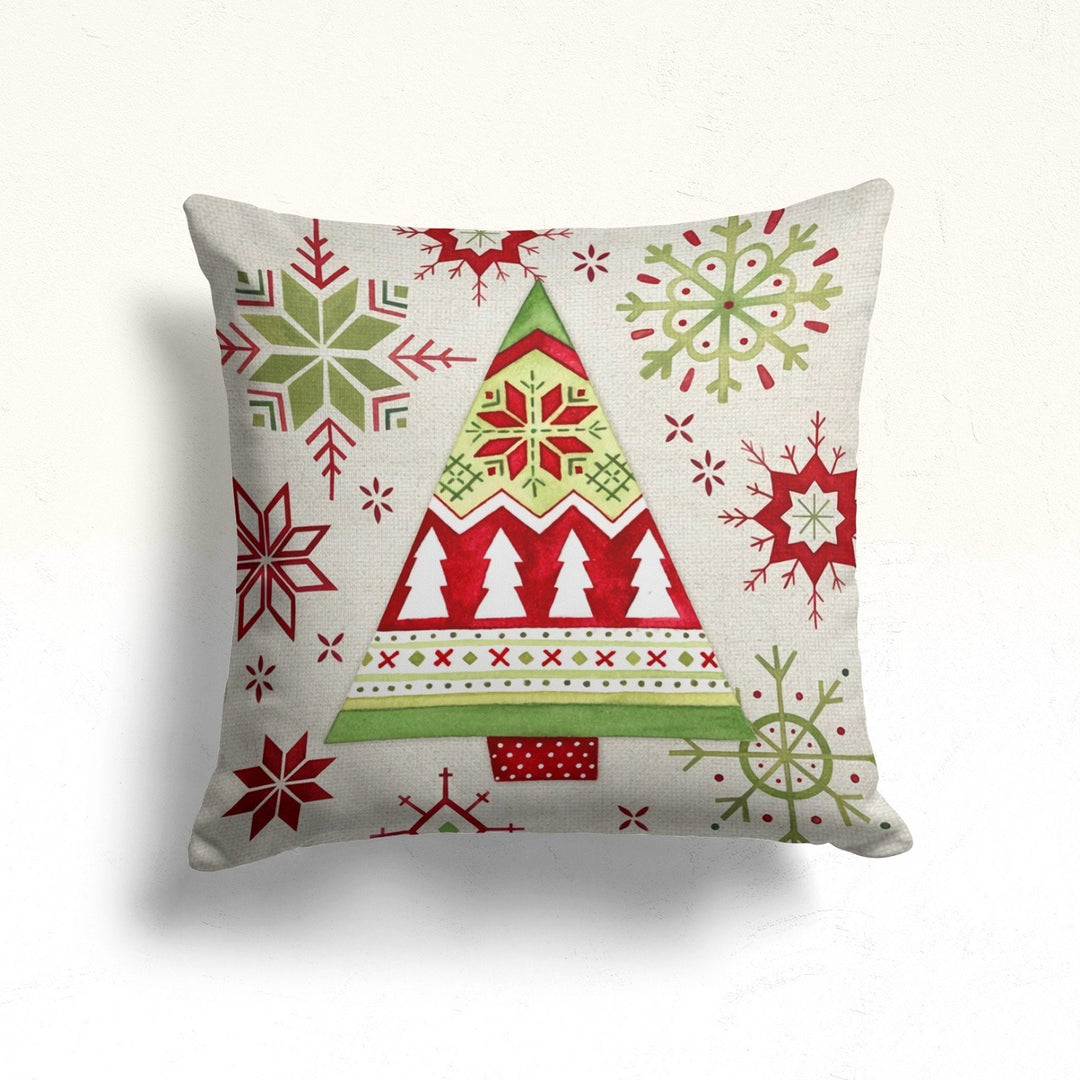 Christmas Pillow Cover|Reindeer Cushion Case|Xmas Home Decor|Winter Trend Pillow Case|Snowflake and Pine Tree Print Outdoor Throw Pillowtop