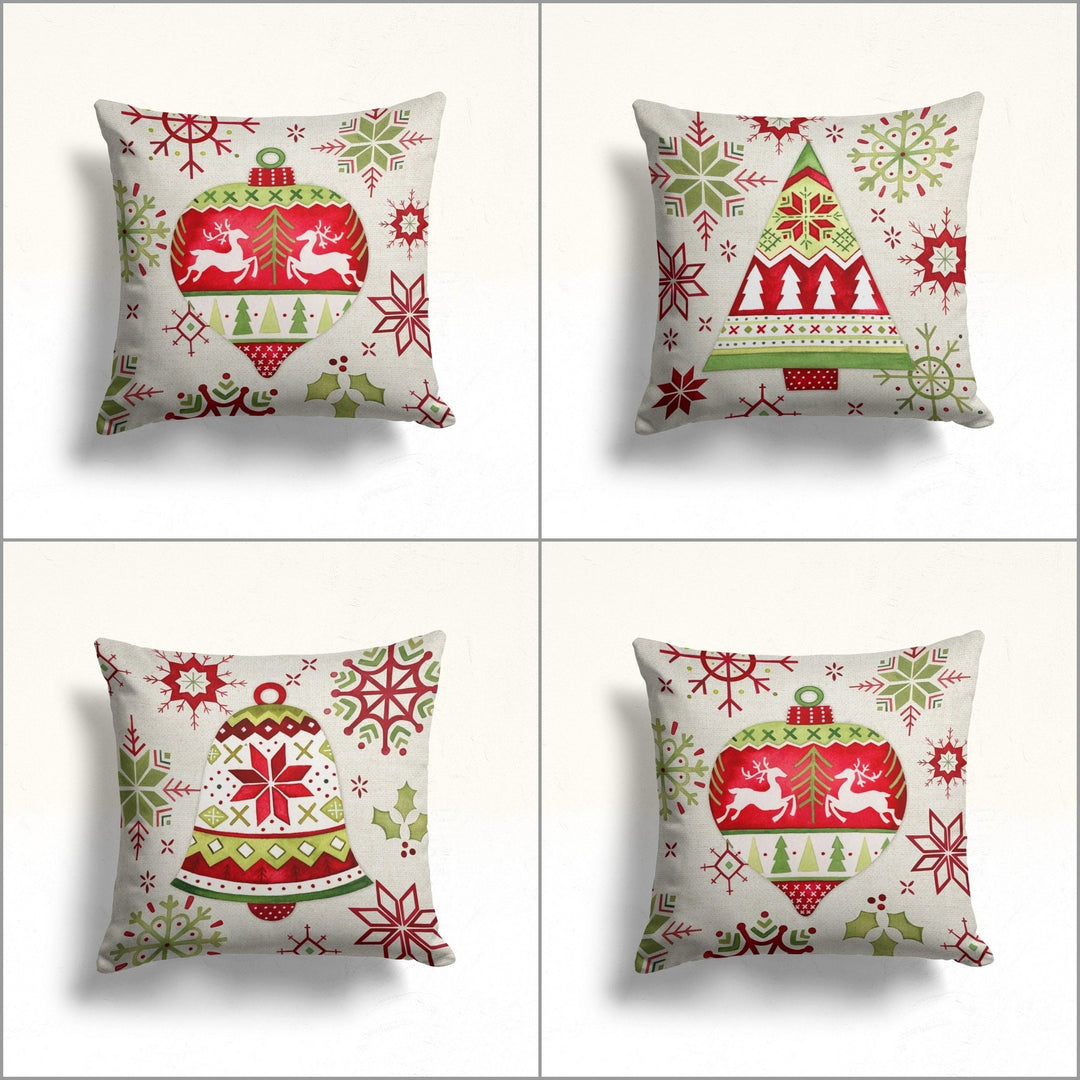 Christmas Pillow Cover|Reindeer Cushion Case|Xmas Home Decor|Winter Trend Pillow Case|Snowflake and Pine Tree Print Outdoor Throw Pillowtop