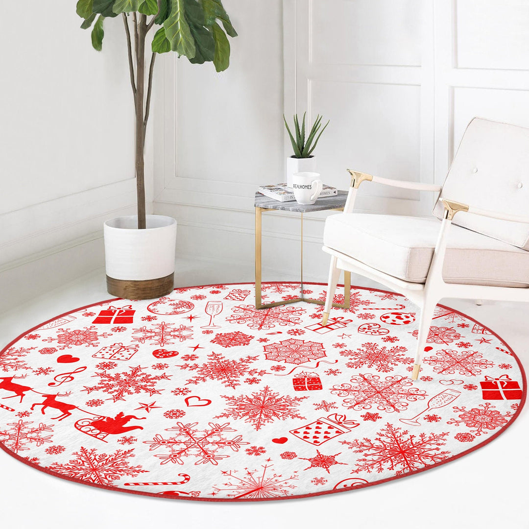 Winter Round Rug|Snowflake Non-Slip Rug|Snowflake Carpet|Christmas Circle Rug|Geometric Home Decor|Xmas Floor Carpet|Multi-Purpose Mat