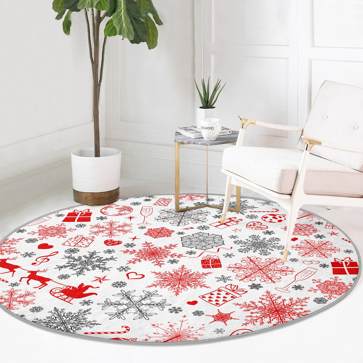 Winter Round Rug|Snowflake Non-Slip Rug|Snowflake Carpet|Christmas Circle Rug|Geometric Home Decor|Xmas Floor Carpet|Multi-Purpose Mat