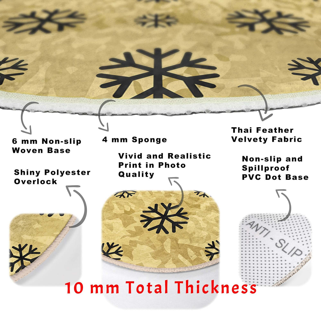 Christmas Round Rug|Winter Non-Slip Rug|Snowflake Carpet|Merry Xmas Rug|Gold White Decor|Geometric Carpet|Multi-Purpose Mat|Anti Slip Carpet