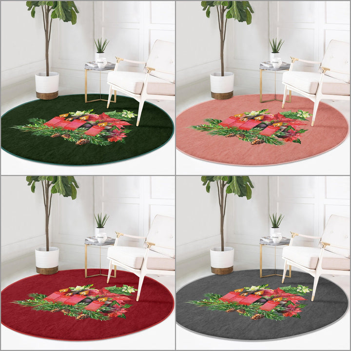 Christmas Round Rug|Candle Circle Carpet|Winter Non-Slip Rug|Pine Cone Xmas Rug|Pine Tree Needles|Floral Xmas Carpet|Multi-Purpose Mat